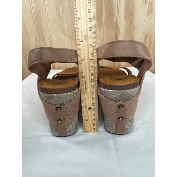 OTBT Bushnell Wedge Sandals Size 9 Leather Textile Stretch Strap Comfort Y2K - Picture 5 of 7